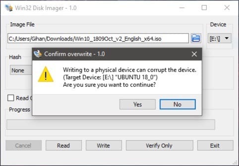 Win32 Disk Imager Alert